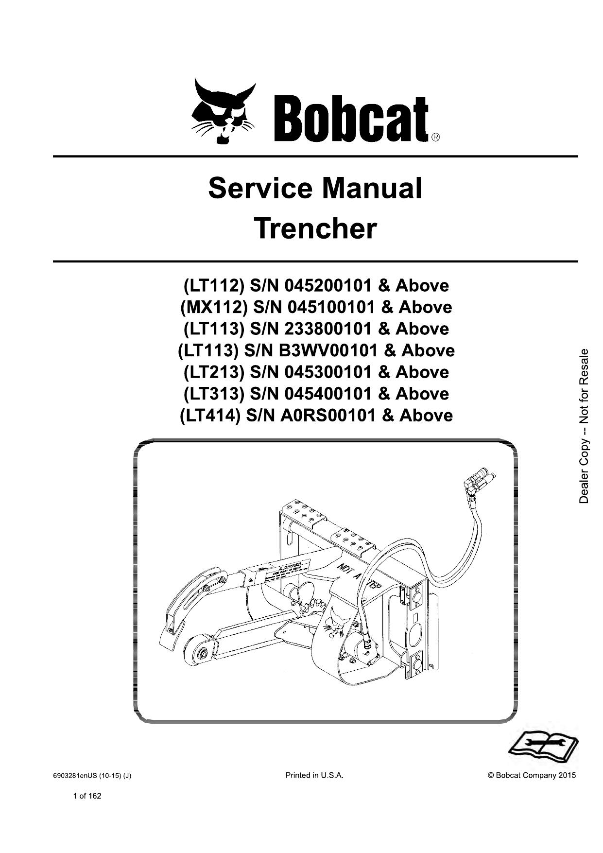 LT112 MX112 LT113 LT213 LT313 LT414 Trencher Attachment Service Manual Bobcat
